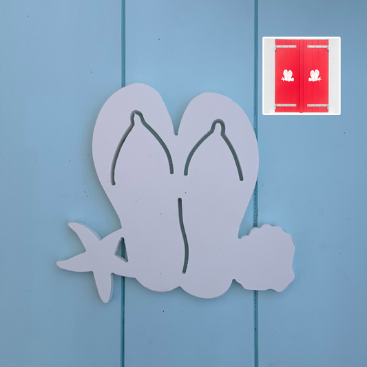 Shutter Embellishments - Flip Flops with Shells Wall Art Small approx 7" x 6.5", Custom, Outdoor Decor, Coastal, Tropical, Ships Free to Mainland USA (Copy) (Copy) (Copy) (Copy)
