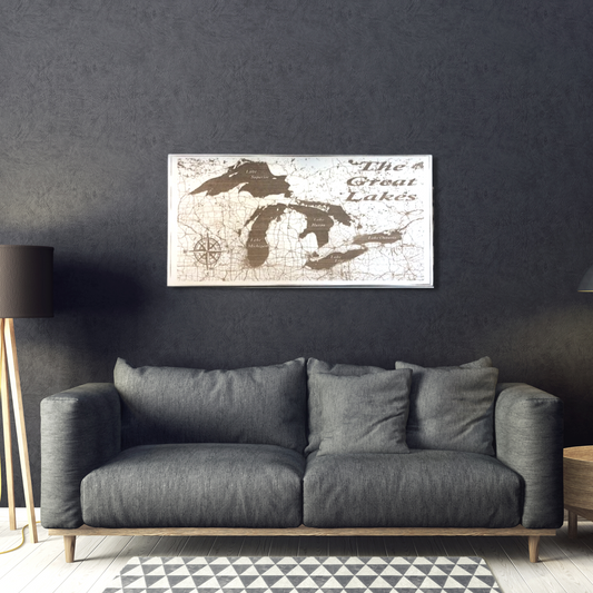Map engraved - Great Lakes, Custom Engraving, Wood Wall Art, Laser Engraved, Topographic, Wall Art, Custom Map, Custom Gift, 24 x 12 inches