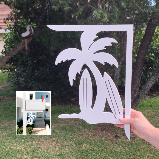 Mailbox Bracket - Palm Tree with Surf Boards Medium 12x16 inch, Custom Mailbox, Coastal, Tropical, Bracket, Outdoor Decor, Mailbox & Post Not Included