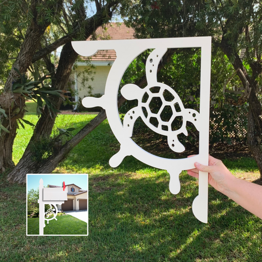 Mailbox Bracket - Ship's Wheel with Turtle Large 16x21 inch, Custom Mailbox, Coastal, Tropical, Bracket, Outdoor Decor, Mailbox & Post Not Included