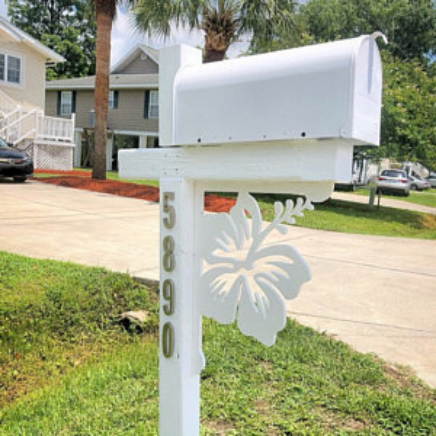 Mailbox Bracket - Hibiscus Large 16x21 inch, Custom Mailbox, Coastal, Tropical, Bracket, Outdoor Decor, Mailbox & Post Not Included