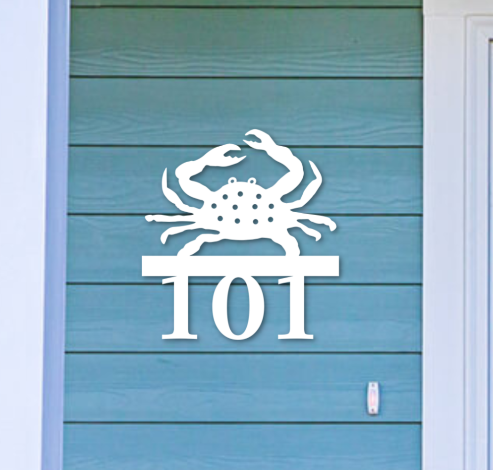 House Number Sign, Crab, Address Plaque, Address Sign, Custom, Personalized Sign, Housewarming Gift, Coastal, Tropical, Outdoor
