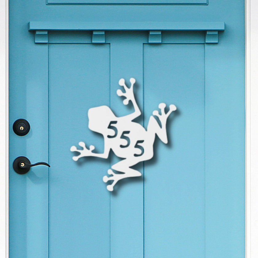 House Number Plaque - Frog Jumping, Address Plaque, Custom, Personalized, Housewarming Gift, Outdoor Decor, Ships Free To Mainland USA