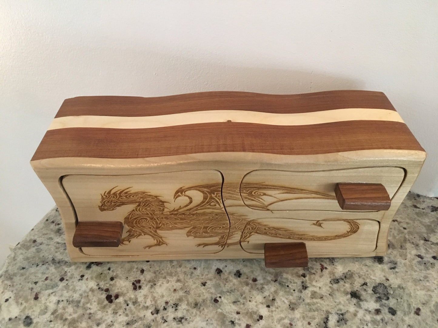 Solid Wood Box W/Drawers - Dragon, Jewelry Box, Handcrafted, Custom Box, Personalized Box, Handmade, Box, Home Decor, Engraved, Stash Box