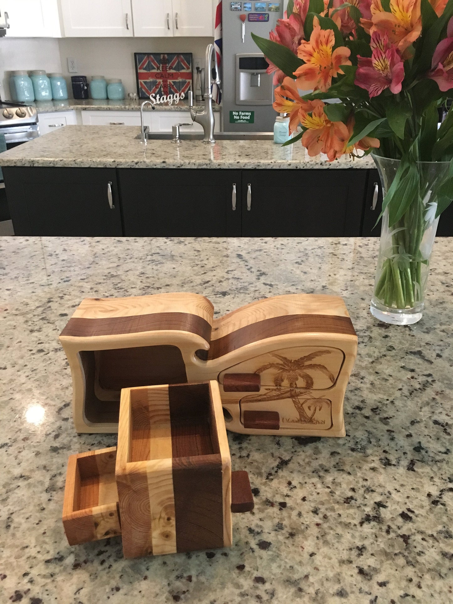 Solid Wood Box W/Drawers - Palm Tree Hammock, Jewelry Box, Handcrafted, Custom Box, Personalized Box, Handmade, Engraved, Stash Box