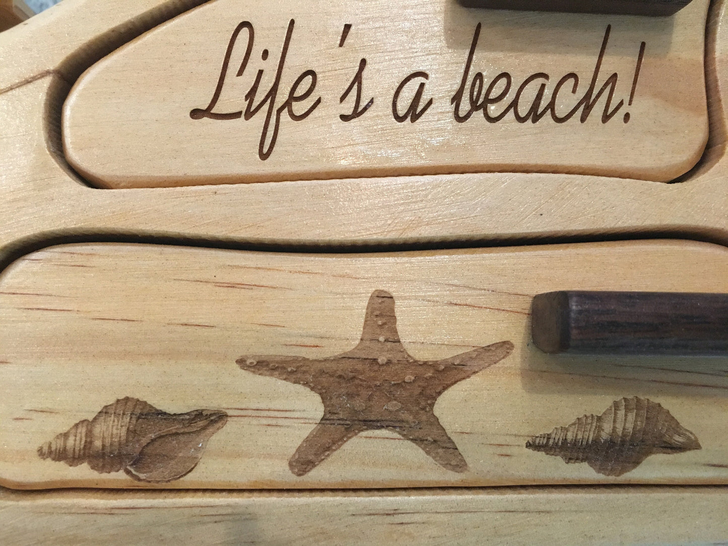 Solid Wood Box W/Drawers - Life's A Beach Wave, Jewelry Box, Handcrafted, Custom Box, Personalized Box, Handmade, Engraved, Stash Box