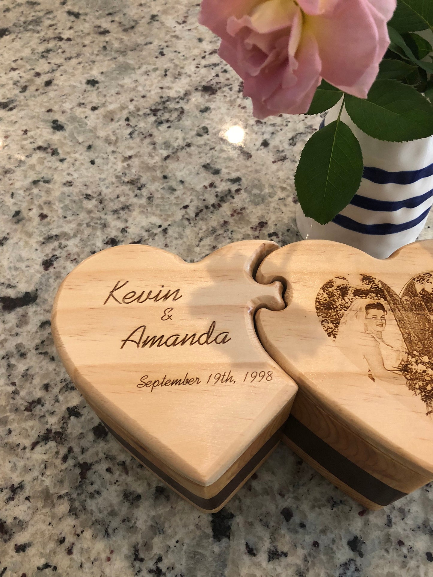 Wooden Box with Drawers, Double Heart, Jewelry Box, Handcrafted, Custom Box, Personalized Box, Handmade, Box, Home Decor, Engraved Stash Box