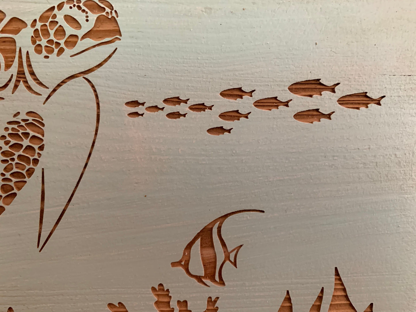 Wall Plaque, Turtle Ocean Scene Name Sign. Laser engraved on recycled pallet wood, personalized for you.