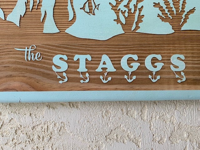 Wall Plaque, Turtle Ocean Scene Name Sign. Laser engraved on recycled pallet wood, personalized for you.