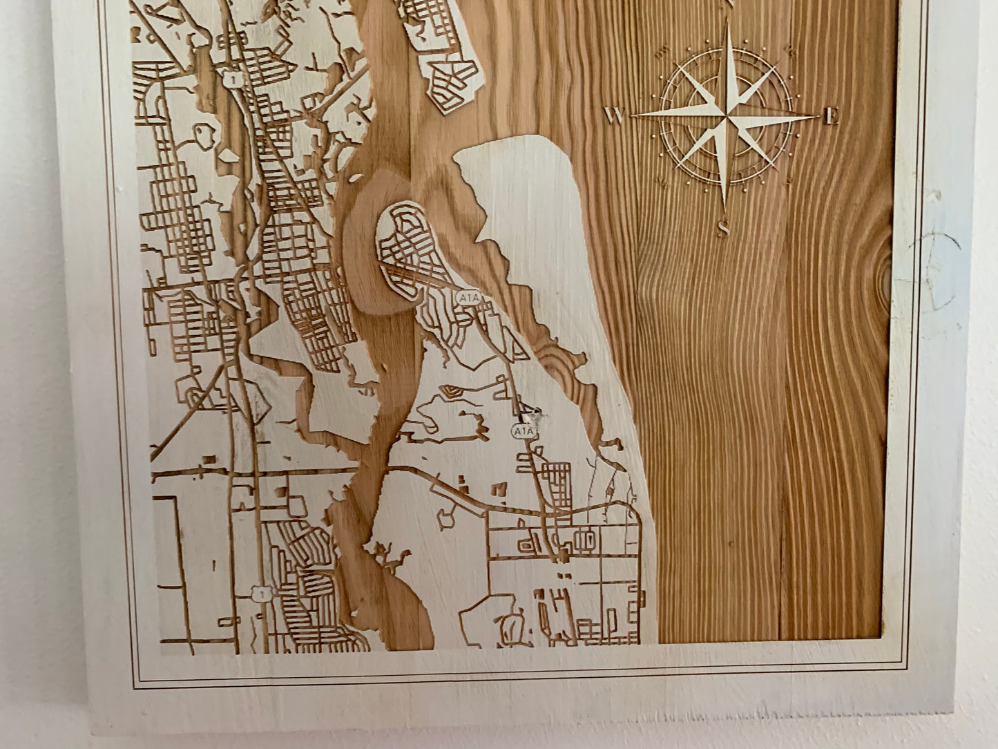 Map Engraved, St Augustine, Custom Engraving, Wood Wall Art, Laser Engraved, Topographic, Wall Art, Custom Gift, 16 x 11.25 inches approx