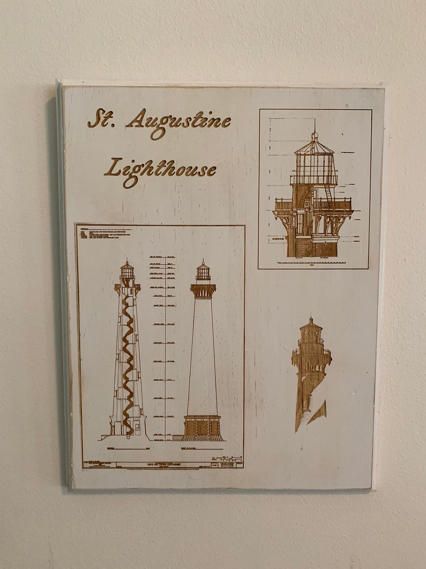Map Engraved - St Augustine Lighthouse, Custom Engraving, Wood Wall Art, Laser Engraved, Wall Art, Custom Gift,  16 x 12 inches approx