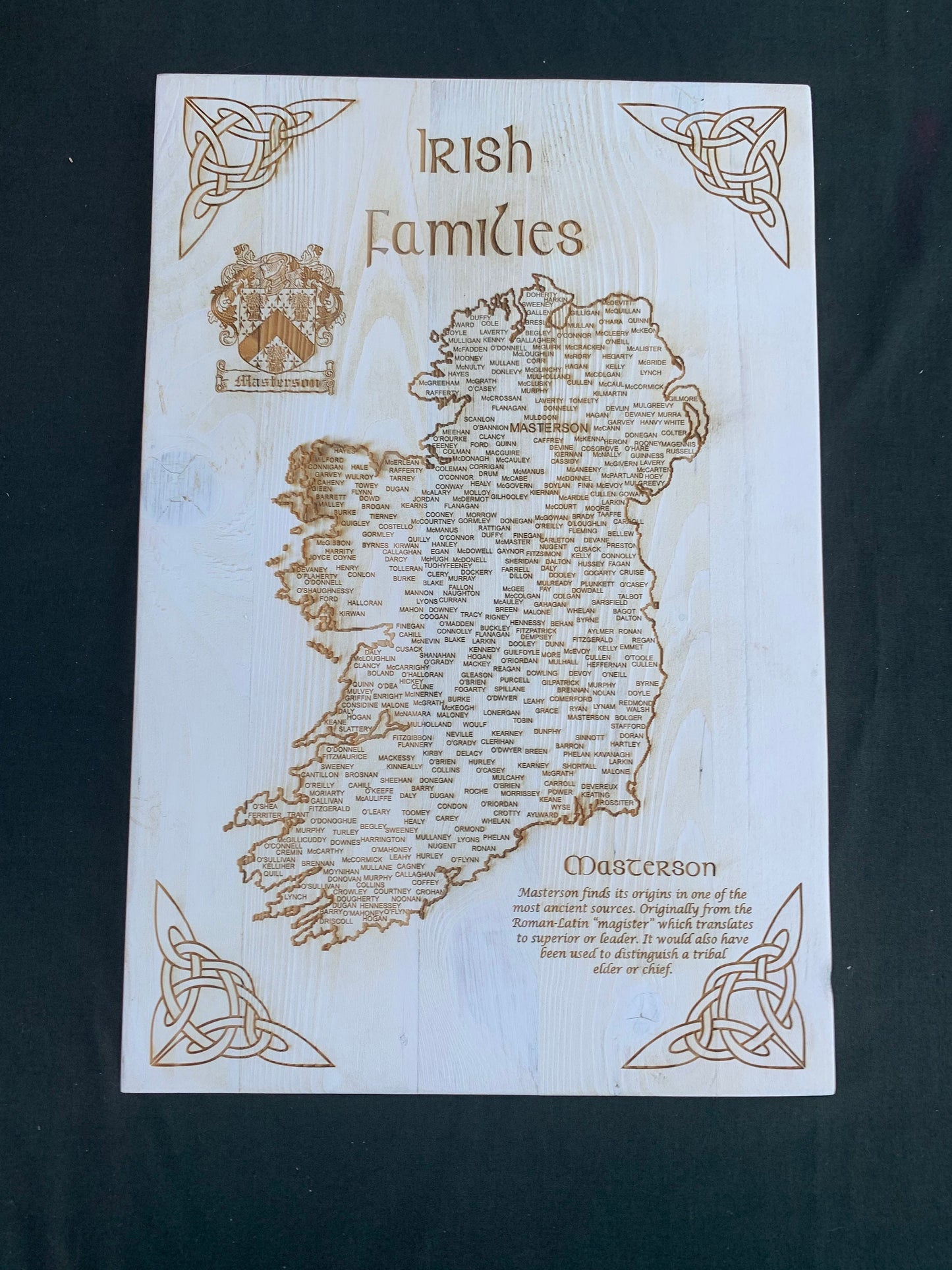 Map Engraved - Irish Family Name, Custom Engraving, Wood Wall Art, Laser Engraved, Topographic, Wall Art, Custom, Custom Gift 16 x 12 inches