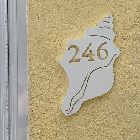 House Number Plaque - Conch Shell, Address Plaque, Custom, Personalized, Housewarming Gift, Outdoor Decor, Ships Free To Mainland USA
