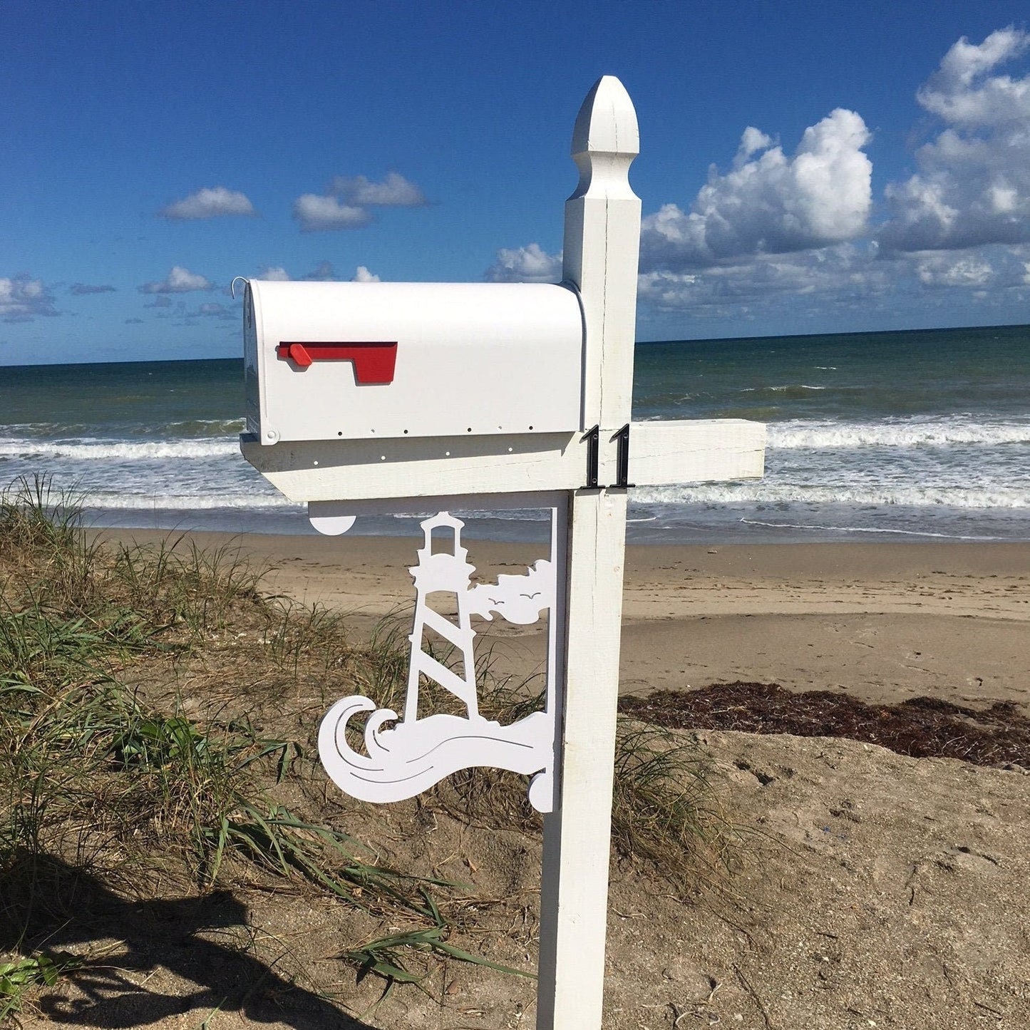 Mailbox Bracket - Lighthouse Large 16x21 inch, Custom Mailbox, Coastal, Tropical, Bracket, Outdoor Decor, Mailbox & Post Not Included