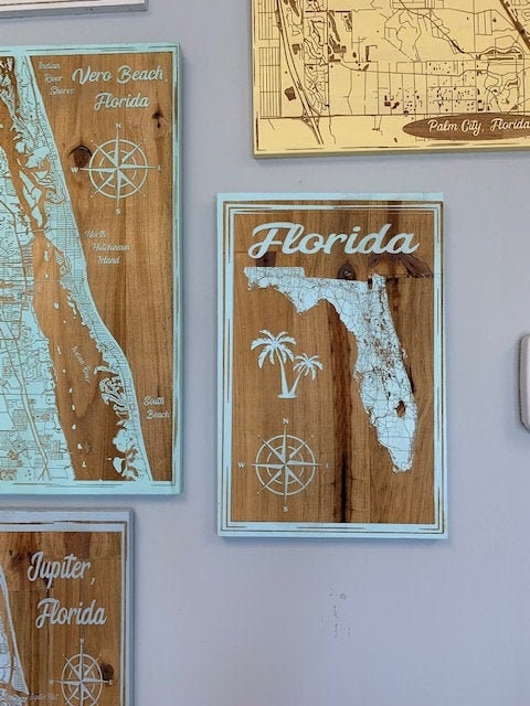 Map Engraved - Florida, Custom Engraving, Wood Wall Art, Laser Engraved, Topographic, Eco Friendly, Custom Map, Custom Gift 18 x 12 inches