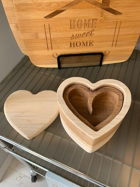 Solid Wood Box - Heart Shaped, Jewelry Box, Handcrafted, Custom Box, Personalized Box, Handmade, Box, Home Decor, Engraved, Stash Box