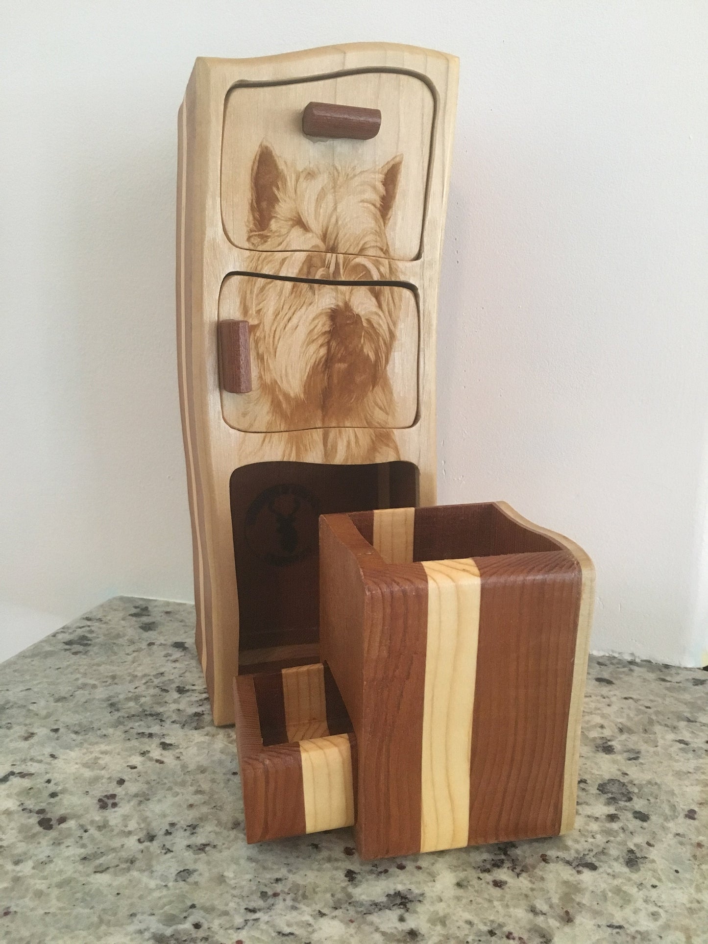 Solid Wood Box W/Drawers - Shaggy Dog, Jewelry Box, Handcrafted, Custom Box, Personalized Box, Handmade, Box, Engraved, Stash Box