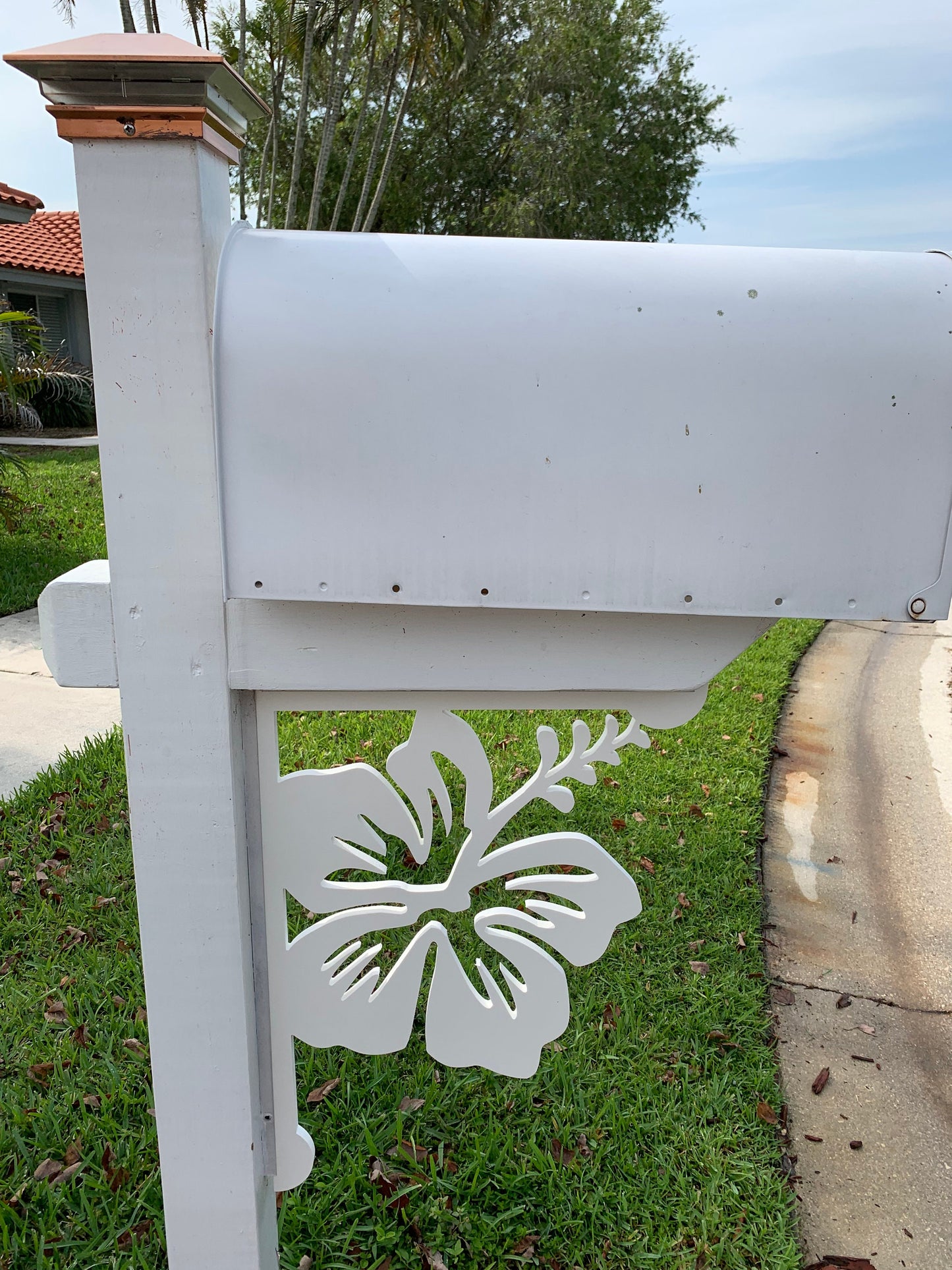 Mailbox Bracket - Hibiscus Large 16x21 inch, Custom Mailbox, Coastal, Tropical, Bracket, Outdoor Decor, Mailbox & Post Not Included