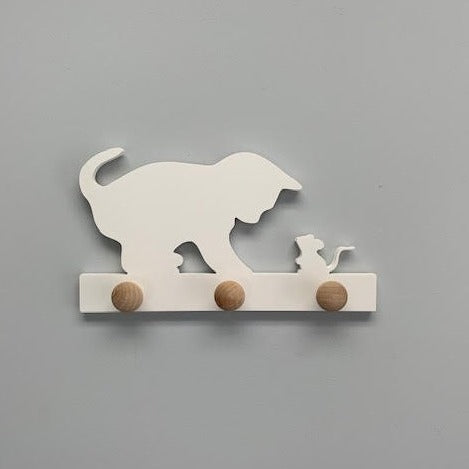 Coat Rack - Cat and Mouse, Robe Hook, Apron Hook, Hat Rack, Wall Hook, Entryway Organizer, Free Shipping to Mainland USA, USA Handmade