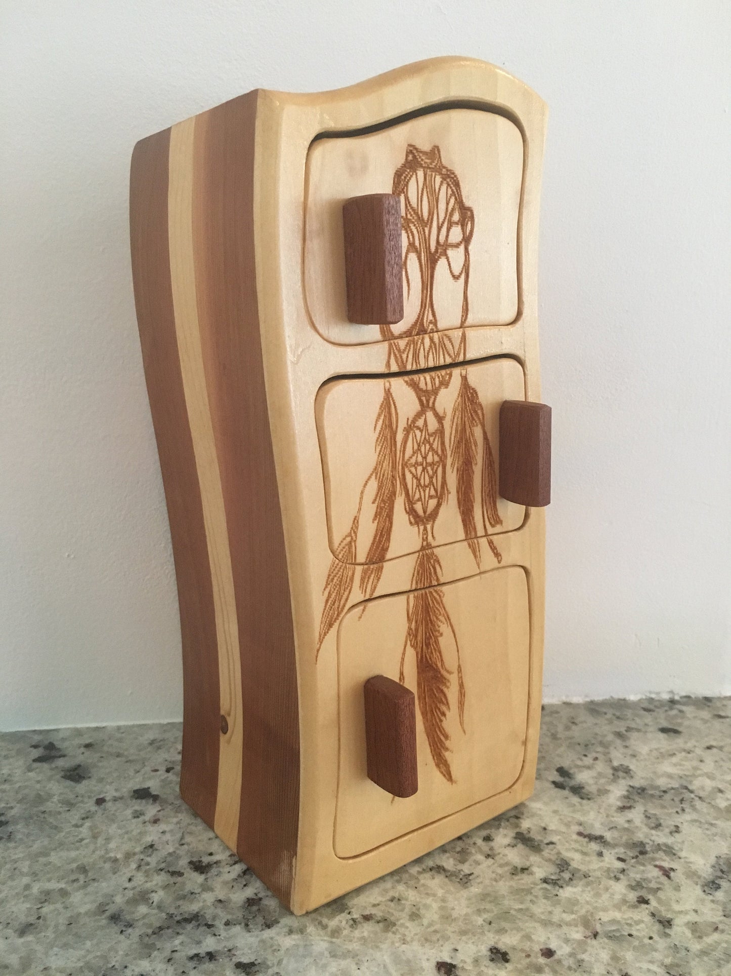 Solid Wood Box W/Drawers - Dreamcatcher, Jewelry Box, Handcrafted, Custom Box, Personalized Box, Handmade, Box, Stash Box