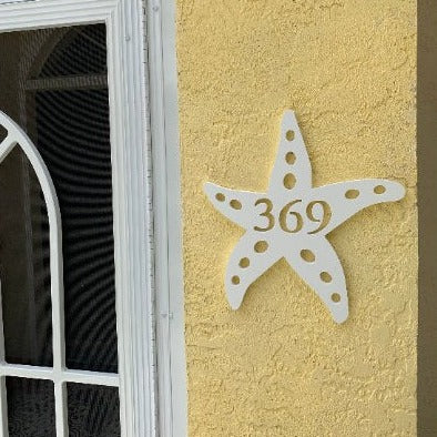 House Number Plaque - Starfish, Address Plaque, Custom, Personalized, Housewarming Gift, Tropical, Outdoor Decor, Ships Free To Mainland USA