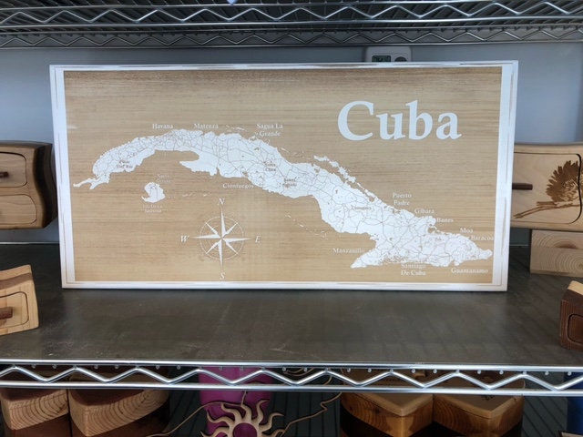 Map Engraved - Cuba. Custom Engraving, Wood Wall Art, Laser Engraved, Topographic, Wall Art, Custom Map, Custom Gift, 23.5 x 11 inches