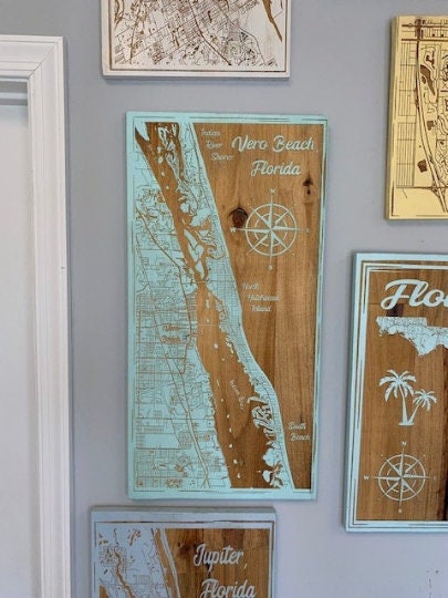 Map Engraved - Vero Beach, Florida, Custom Engraving, Wood Wall Art, Laser Engraved, Wall Art, Custom Gift, 24 x 12 inches approx