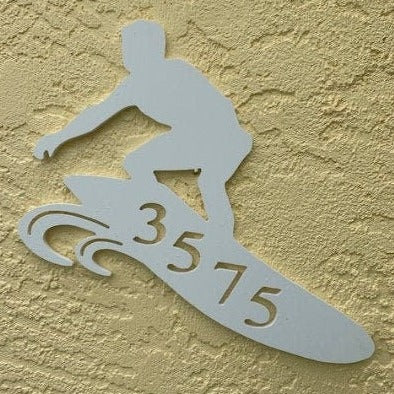 House Number Plaque - Surfer Surfing, Address Plaque, Custom, Personalized, Housewarming Gift, Outdoor Decor, Ships Free To Mainland USA