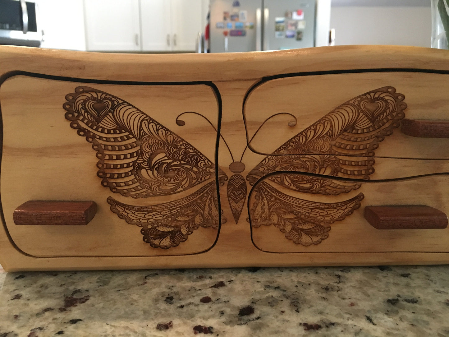 Solid Wood Box W/Drawers - Butterfly, Jewelry Box, Handcrafted, Custom Box, Personalized Box, Handmade, Box, Home Decor, Engraved, Stash Box