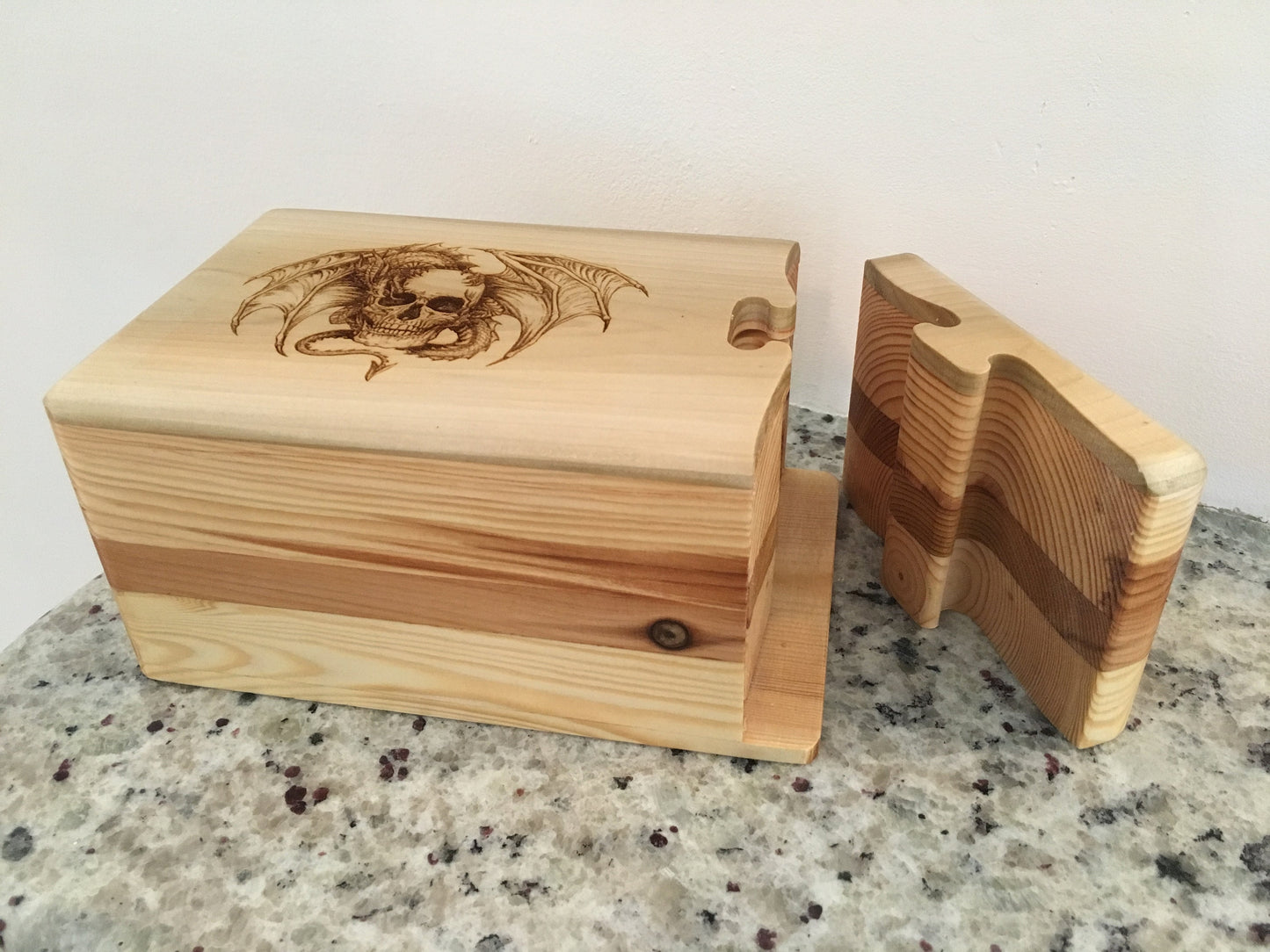 Solid Wood Puzzle Box - Dragon Skull, Wooden Box, Jewelry Box, Handcrafted, Custom Box, Personalized Box, Handmade, Box, Engraved, Stash Box