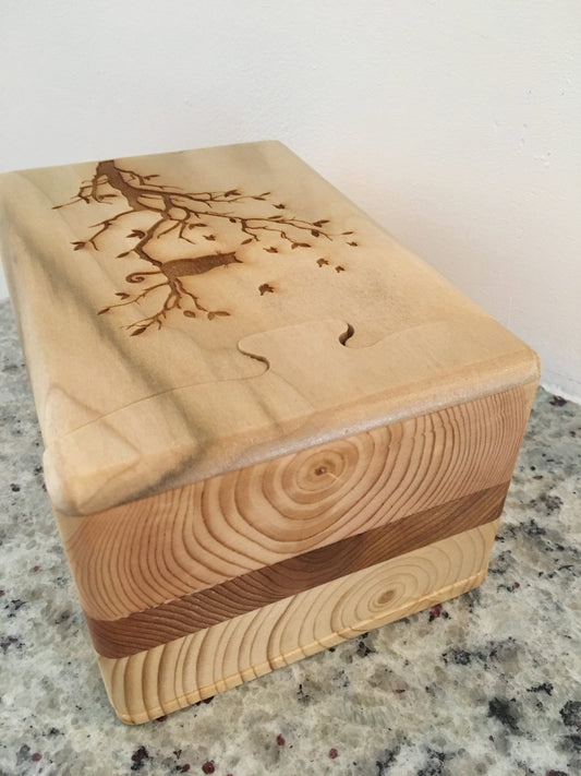Solid Wood Puzzle Box - Cat in Tree, Wooden Box, Jewelry Box, Handcrafted, Custom Box, Personalized Box, Handmade, Box, Engraved, Stash Box