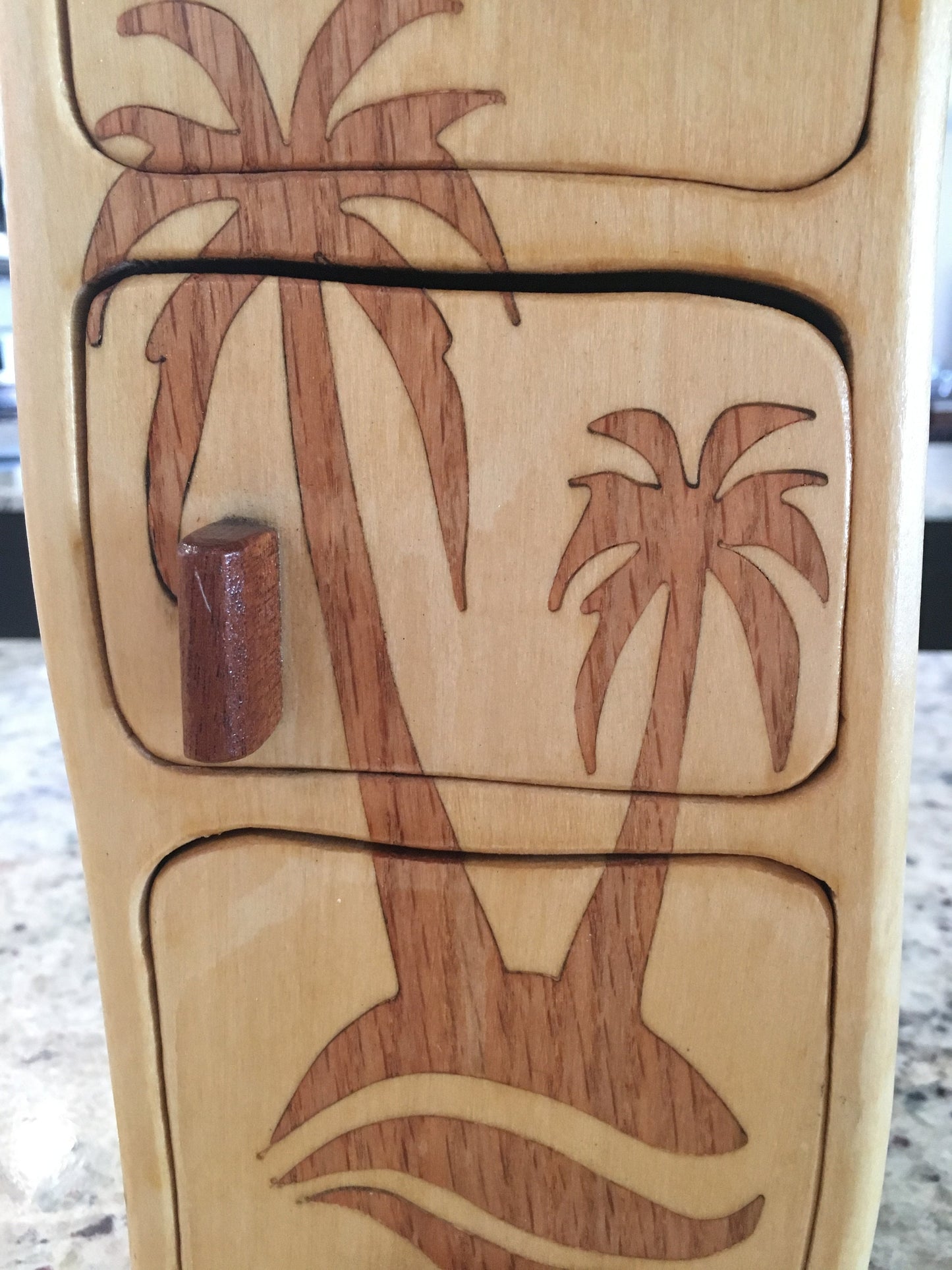Solid Wood Box W/Drawers - Palm Trees, Jewelry Box, Handcrafted, Custom Box, Personalized Box, Handmade, Home Decor, Engraved, Stash Box
