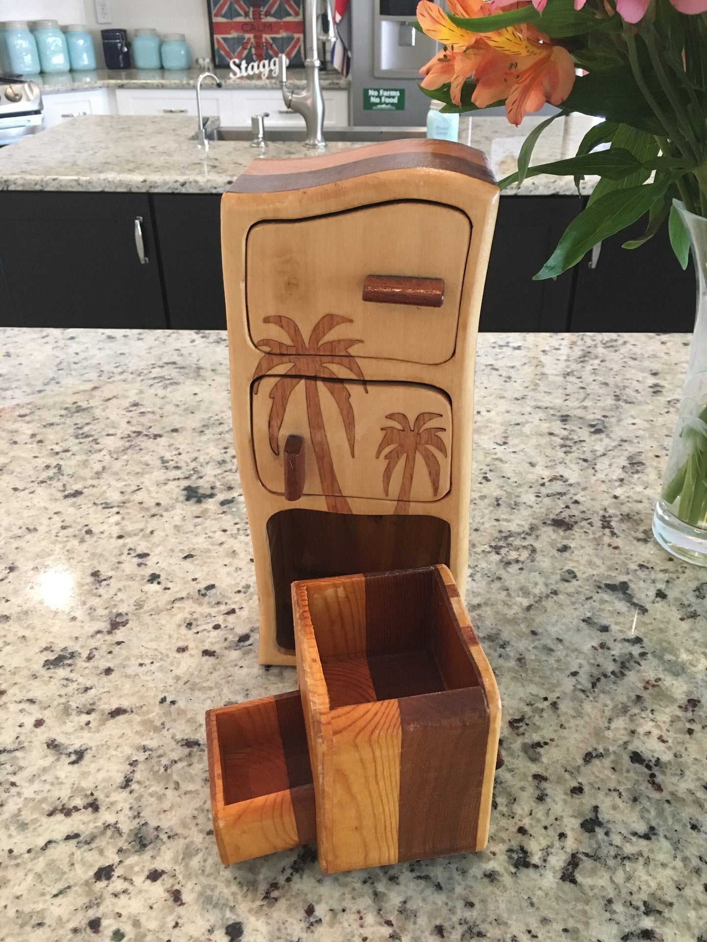 Solid Wood Box W/Drawers - Palm Trees, Jewelry Box, Handcrafted, Custom Box, Personalized Box, Handmade, Home Decor, Engraved, Stash Box
