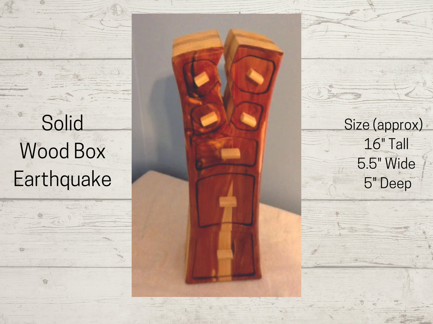 Solid Wood Box w/Drawers, Earthquake, Jewelry Box, Handcrafted, Custom Box, Personalized Box, Handmade, Home Decor, Engraved, Stash Box