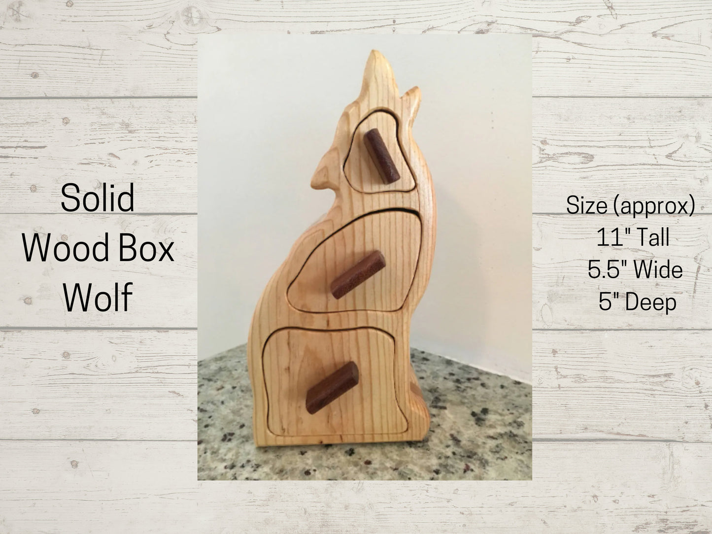 Solid Wood Box w/Drawers - Wolf, Jewelry Box, Handcrafted, Custom Box, Personalized Box, Handmade, Box, Home Decor, Engraved, Stash Box