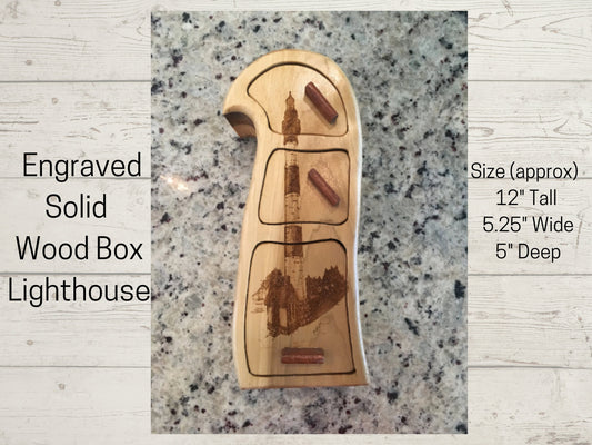 Solid Wood Box W/Drawers - Lighthouse, Jewelry Box, Handcrafted, Custom Box, Personalized Box, Handmade, Home Decor, Engraved, Stash Box