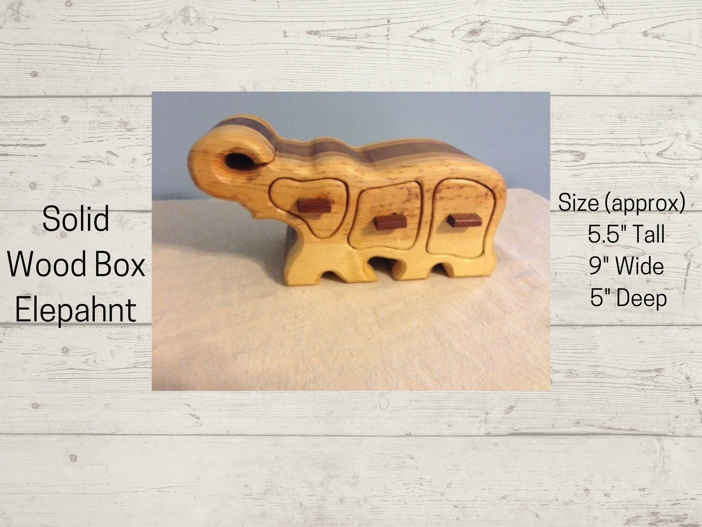 Solid Wood Box w/Drawers - Elephant, Jewelry Box, Handcrafted, Custom Box, Personalized Box, Handmade, Home Decor, Engraved, Stash Box
