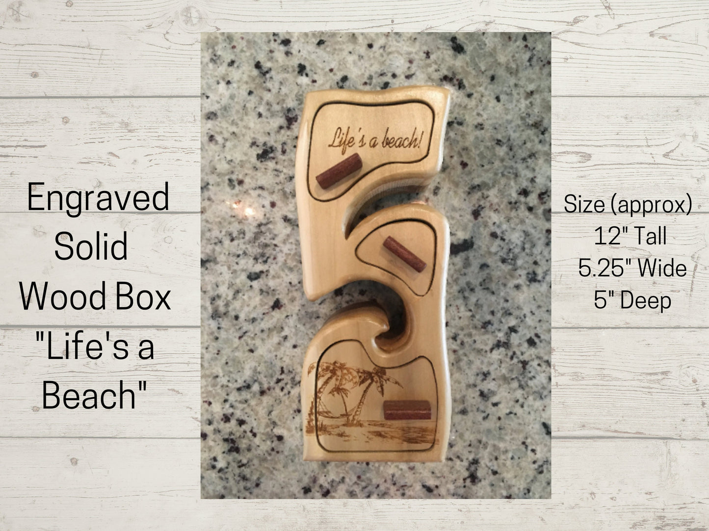 Solid Wood Box W/Drawers - Life's A Beach, Jewelry Box, Handcrafted, Custom Box, Personalized Box, Handmade, Box, Engraved, Stash Box