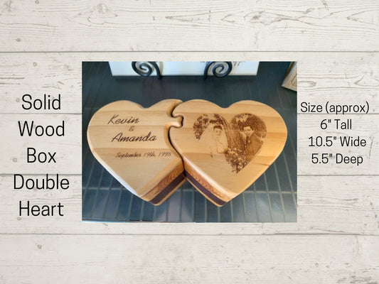 Solid Wooden Box - Double Hearts Interlocking, Jewelry Box, Handcrafted, Custom Box, Personalized Box, Handmade, Box, Engraved, Stash Box