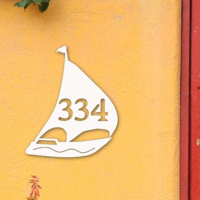 House Number Plaque - Sailboat, Address Plaque, Custom, Personalized, Housewarming Gift, Tropical, Outdoor Decor, Ships Free To Mainland USA