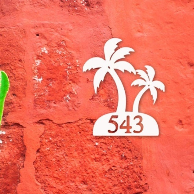 House Number Plaque - Palm Tree Double, Address Plaque, Custom, Personalized, Housewarming Gift, Outdoor Decor, Ships Free To Mainland USA