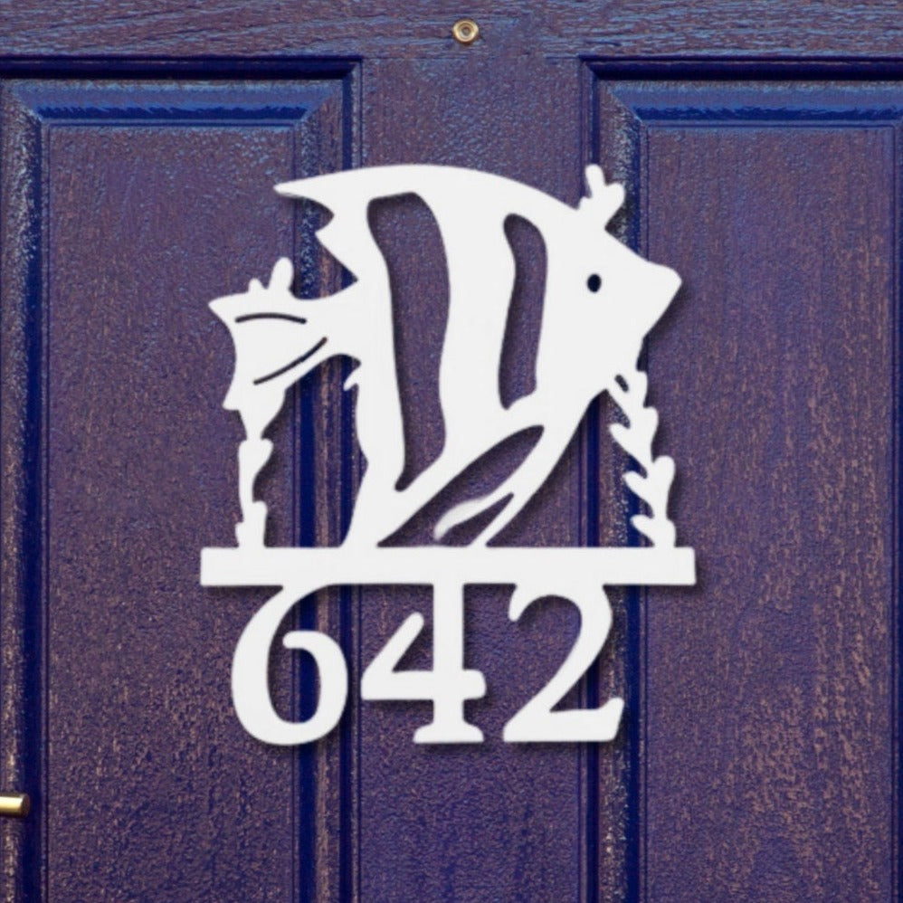 House Number Sign - Angel Fish, Address Plaque, Custom, Personalized, Housewarming Gift, Outdoor Decor, Ships Free To Mainland USA