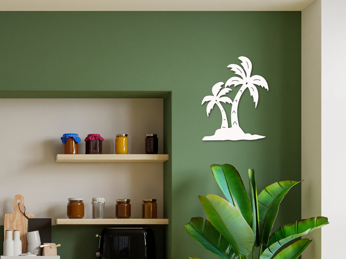 Wall Art, Palm Tree Double W/Island, Tropical, Outdoor Decor, Housewarming Gift, Custom, Coastal, Nautical, PVC Wall Art, Long Lasting