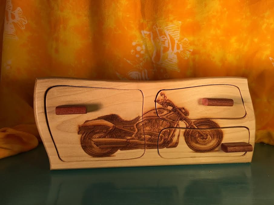 Solid Wood Box W/Drawers - Motorbike, Jewelry Box, Handcrafted, Custom Box, Personalized Box, Handmade, Home Decor, Engraved, Stash Box
