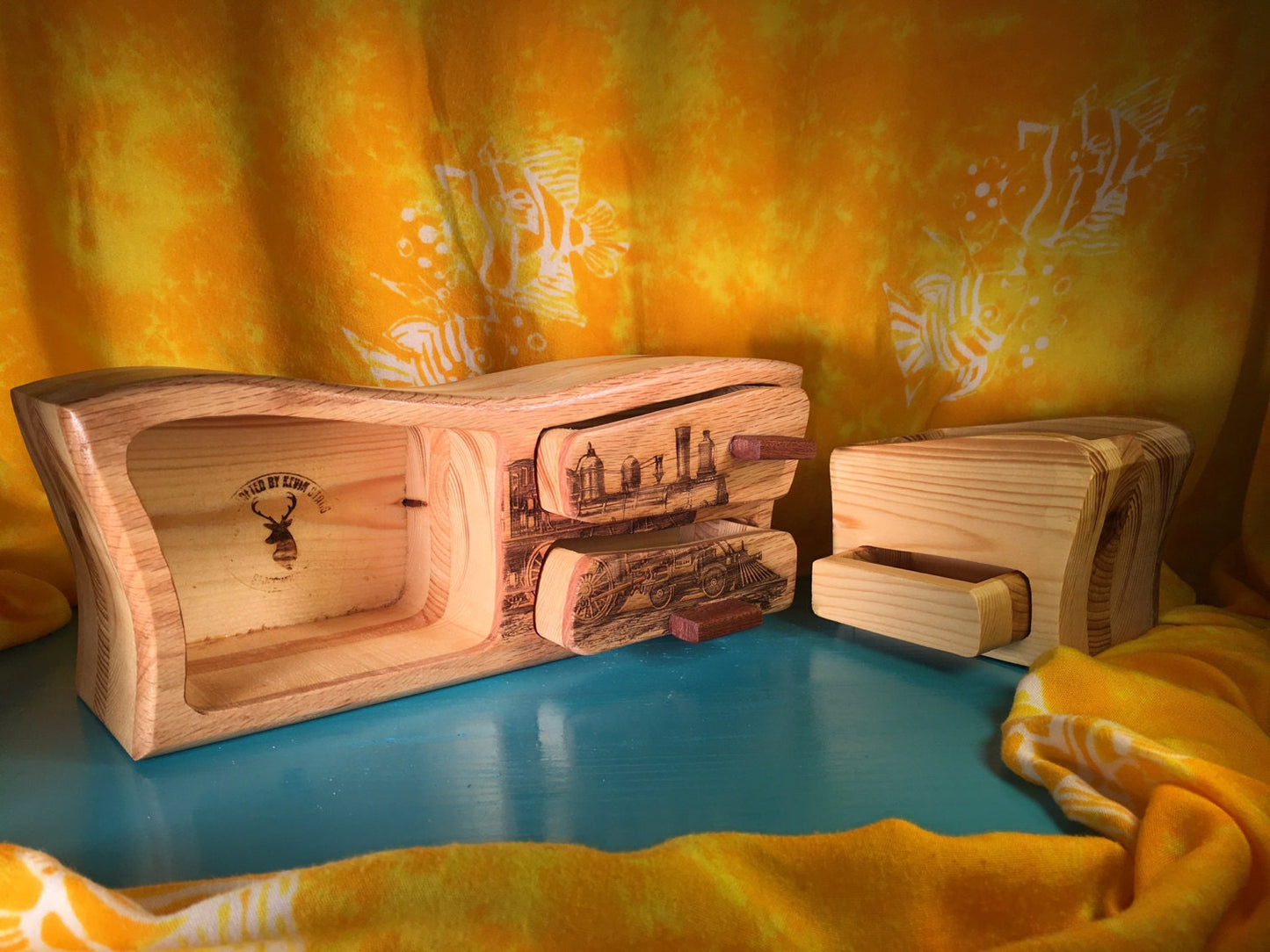 Solid Wood Box W/Drawers - Train, Jewelry Box, Handcrafted, Custom Box, Personalized Box, Handmade, Box, Home Decor, Engraved, Stash Box