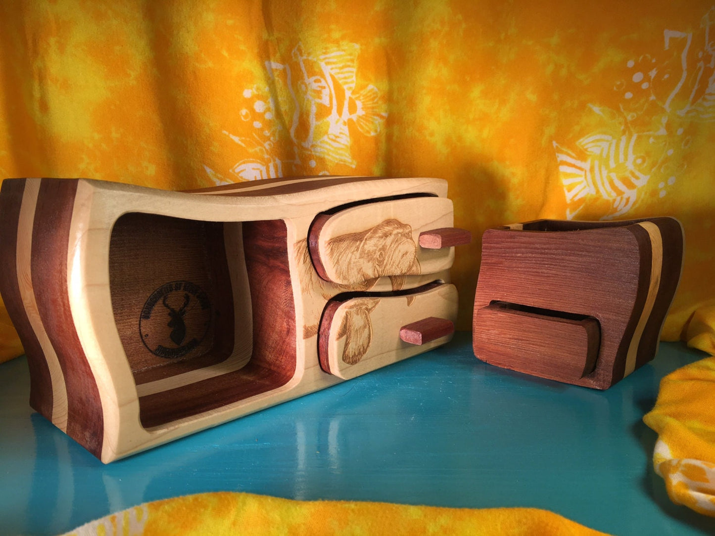 Solid Wood Box W/Drawers - Manatee, Jewelry Box, Handcrafted, Custom Box, Personalized Box, Handmade, Home Decor, Engraved, Stash Box