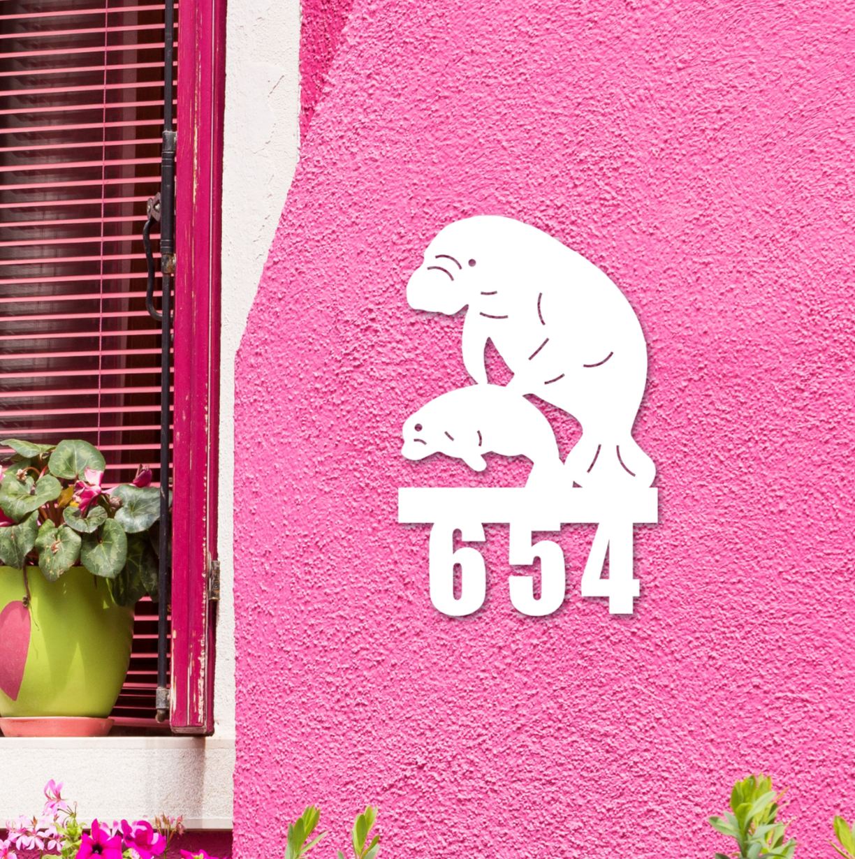 House Number Sign, Manatee w/Baby, Address Plaque, Address Sign, Custom, Personalized Sign, Housewarming Gift, Coastal, Tropical, Outdoor