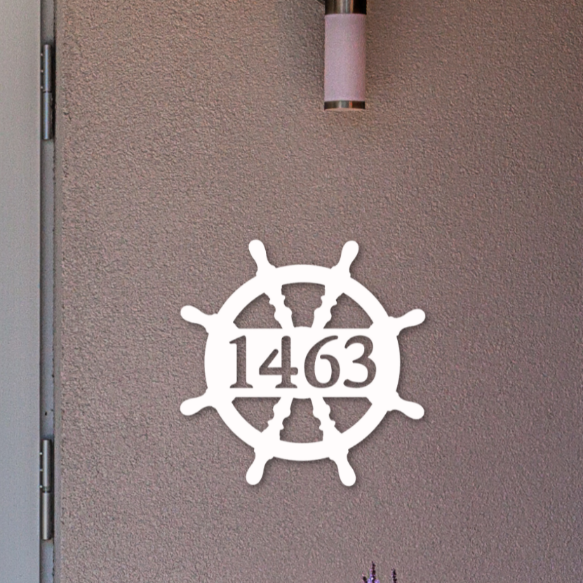 House Number Plaque - Ship's Wheel, Address Plaque, Custom, Personalized, Housewarming Gift, Outdoor Decor, Ships Free To Mainland USA