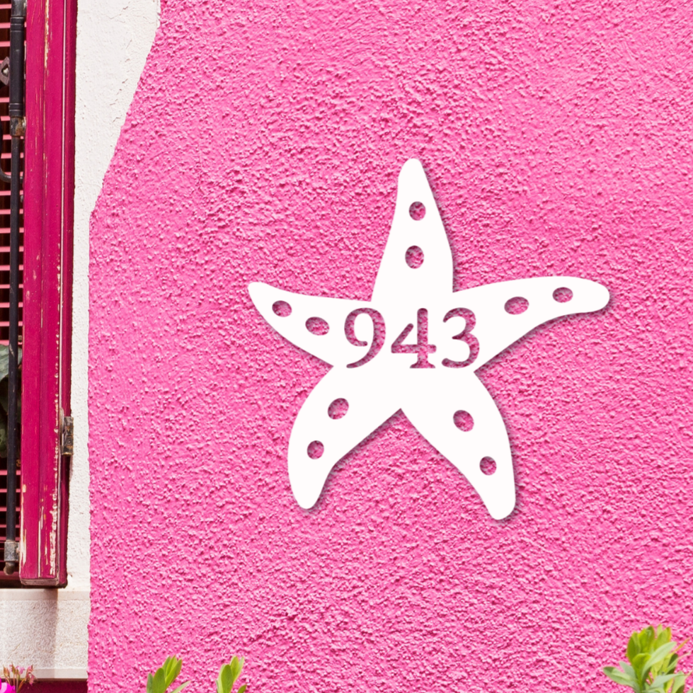 House Number Plaque - Starfish, Address Plaque, Custom, Personalized, Housewarming Gift, Tropical, Outdoor Decor, Ships Free To Mainland USA